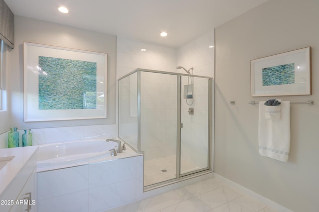 bathroom with plus walk in shower