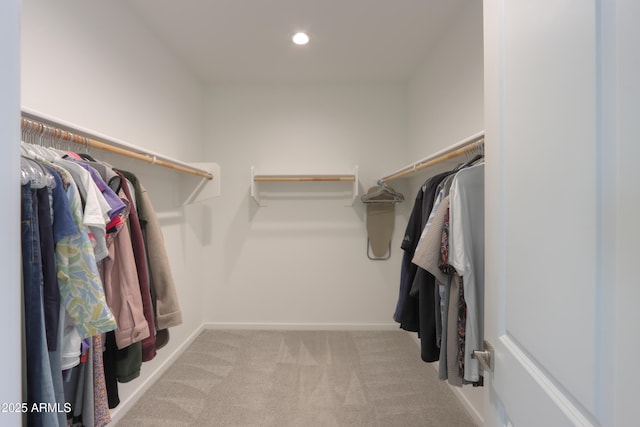 spacious closet with light colored carpet