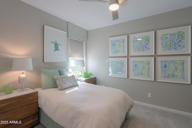 bedroom featuring ceiling fan and carpet floors