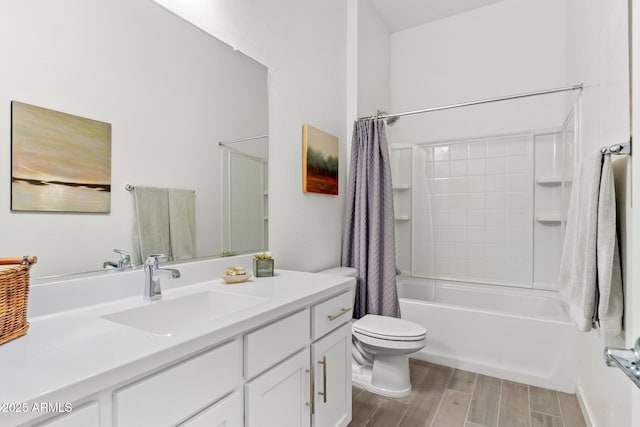 full bathroom featuring vanity, toilet, and shower / tub combo