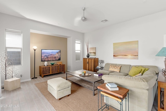 living room with light wood-type flooring