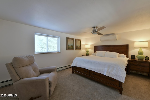 2273 Lindbergh Rd, Overgaard, AZ 85933 - carpeted bedroom with a baseboard heating unit, an AC wall unit, and ceiling fan
