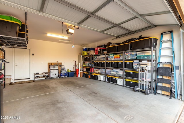 garage with a garage door opener