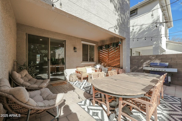 18841 E Pelican Ct, Queen Creek, AZ 85142 - view of patio featuring grilling area, an outdoor hangout area, outdoor dining area, and fence
