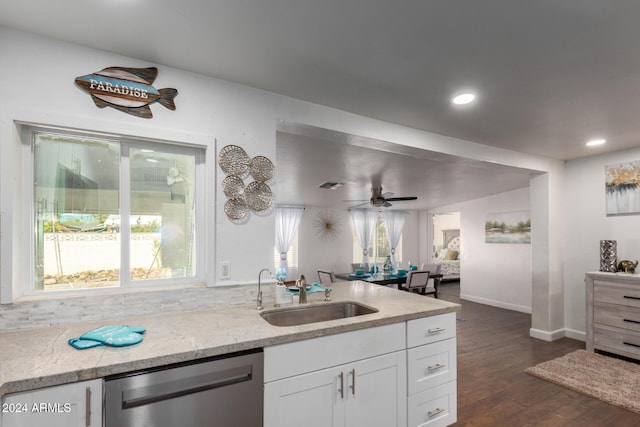 2518 E Campbell Ave, Phoenix, AZ 85016 - kitchen with a sink, dishwasher, plenty of natural light, white cabinets, and recessed lighting