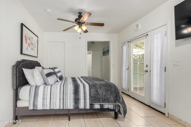 2518 E Campbell Ave, Phoenix, AZ 85016 - bedroom featuring access to outside, ceiling fan, and light tile patterned flooring