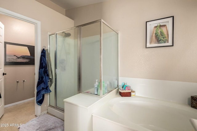 4038 E Wrangler Ct, Gilbert, AZ 85297 - full bathroom featuring a stall shower, a bath, and tile patterned flooring