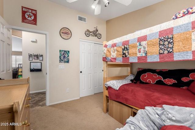 4038 E Wrangler Ct, Gilbert, AZ 85297 - bedroom featuring carpet flooring, a closet, baseboards, and a ceiling fan