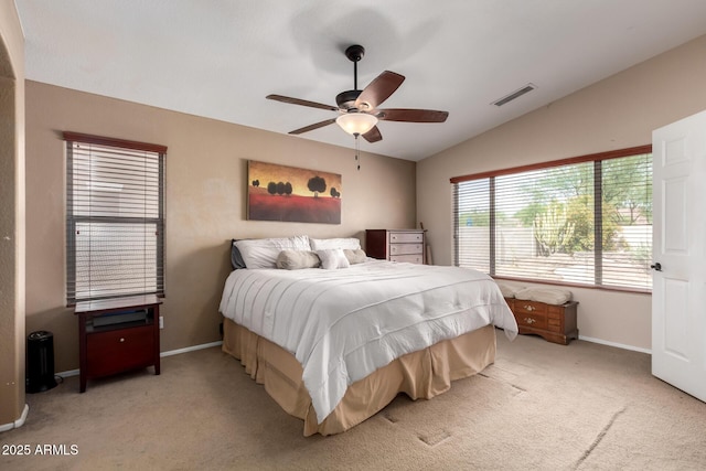 4038 E Wrangler Ct, Gilbert, AZ 85297 - carpeted bedroom featuring vaulted ceiling, baseboards, and ceiling fan