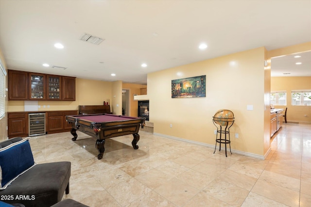 5535 N 13th St, Phoenix, AZ 85014 - rec room featuring visible vents, indoor bar, wine cooler, recessed lighting, and billiards