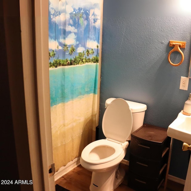 bathroom featuring toilet and hardwood / wood-style flooring