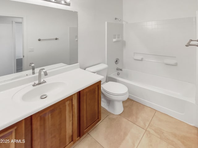 full bathroom featuring tile patterned floors, toilet, tub / shower combination, and vanity