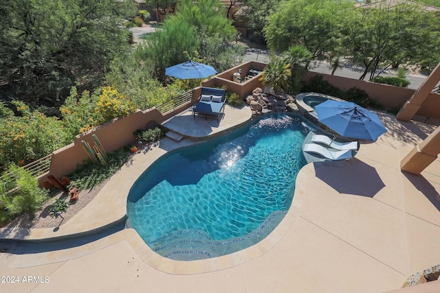 view of swimming pool with a patio