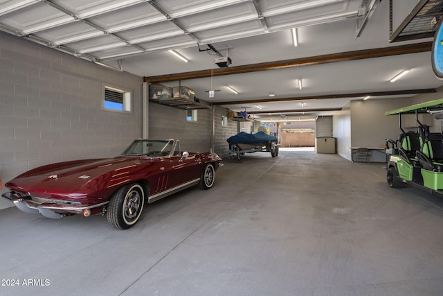 garage with a garage door opener