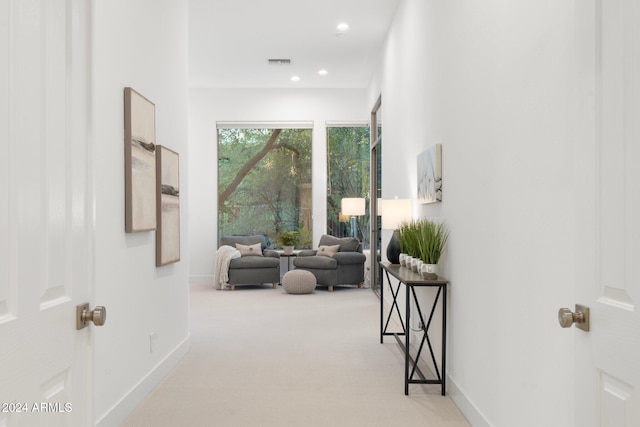 hallway with light carpet