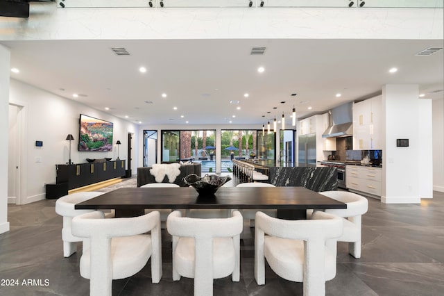 dining area with expansive windows