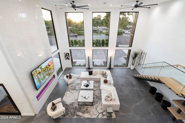 living room with ceiling fan