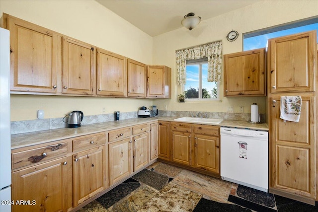 kitchen featuring a sink, white dishwasher, and light countertops