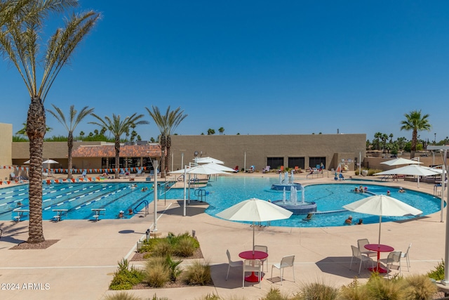 view of pool featuring a patio area