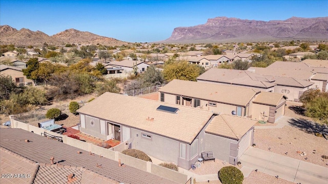 drone / aerial view featuring a mountain view