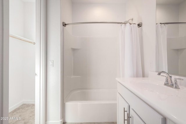 bathroom with vanity and shower / bath combo