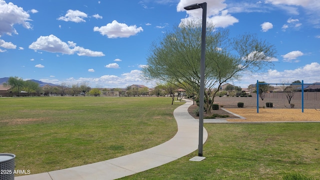 view of home's community with a lawn and playground community