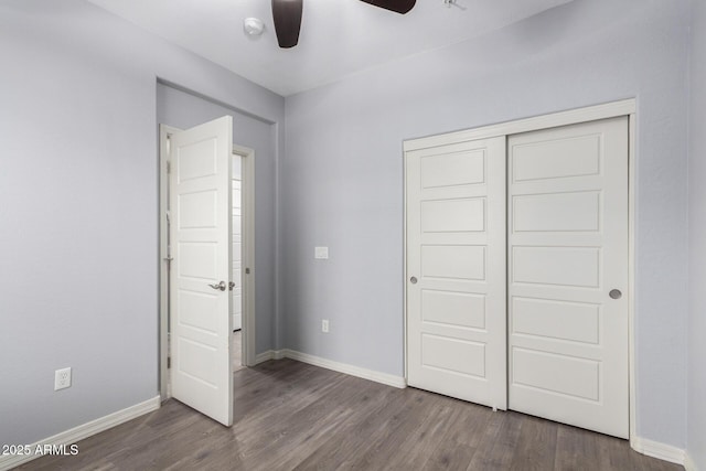 5550 N 16th St Unit 166, Phoenix, AZ 85016 - unfurnished bedroom with wood finished floors, a closet, and ceiling fan