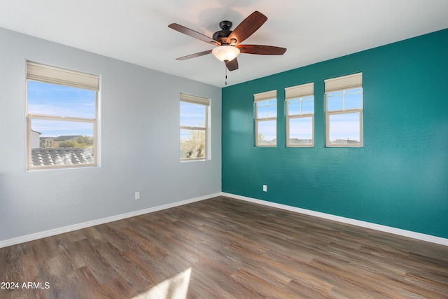 empty room with dark hardwood / wood-style floors and plenty of natural light