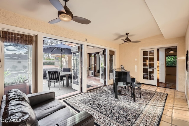 exterior space featuring ceiling fan and french doors