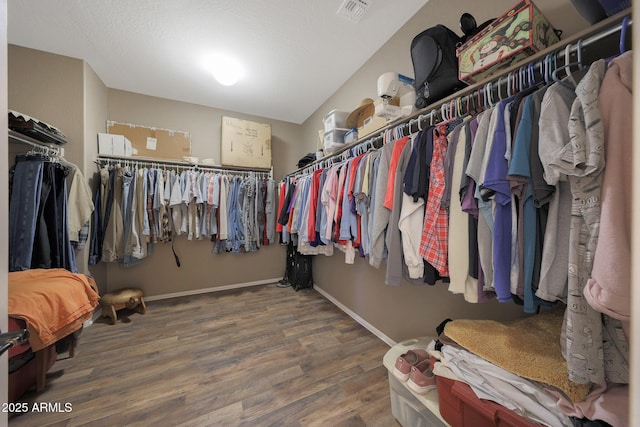 walk in closet with wood-type flooring