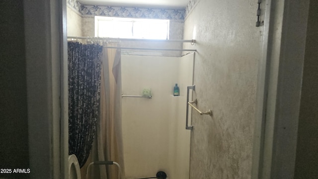 bathroom featuring a shower stall
