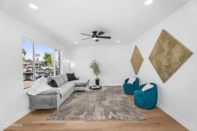 14635 N 37th Pl, Phoenix, AZ 85032 - living room featuring recessed lighting, a ceiling fan, baseboards, and wood finished floors