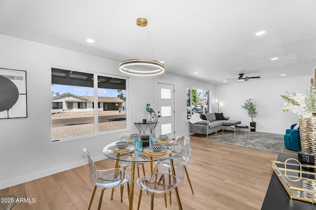 14635 N 37th Pl, Phoenix, AZ 85032 - dining room with wood finished floors, recessed lighting, a ceiling fan, a chandelier, and baseboards
