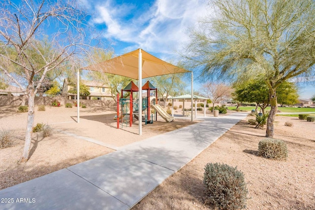 community jungle gym with fence