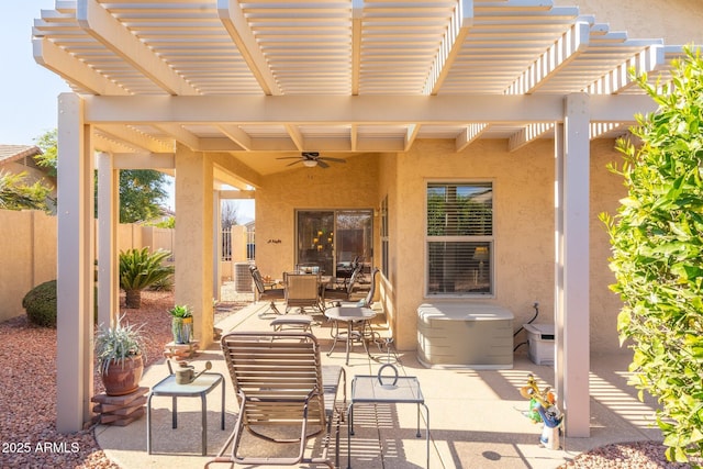 view of patio / terrace featuring a pergola and ceiling fan