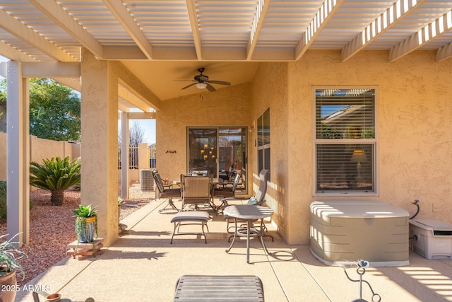 view of patio / terrace with a pergola and ceiling fan