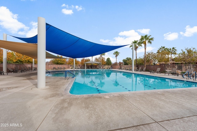 view of swimming pool with a patio area