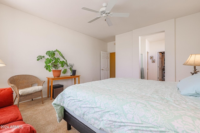 bedroom featuring carpet flooring and ceiling fan