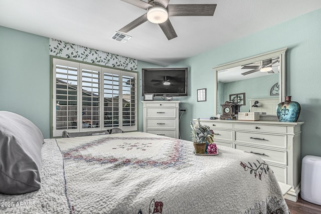 3755 E Hazeltine Way, Chandler, AZ 85249 - bedroom with dark wood-style floors and a ceiling fan