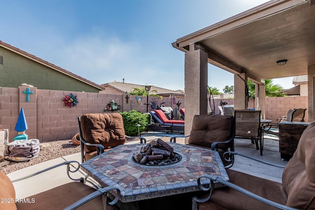 3755 E Hazeltine Way, Chandler, AZ 85249 - fenced backyard with outdoor dining area, a patio, and an outdoor fire pit