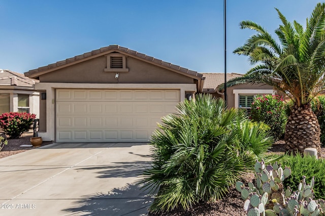 3755 E Hazeltine Way, Chandler, AZ 85249 - ranch-style home with concrete driveway, an attached garage, stucco siding, and a tile roof