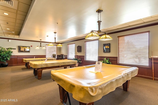 3755 E Hazeltine Way, Chandler, AZ 85249 - rec room featuring billiards table, a wainscoted wall, and carpet