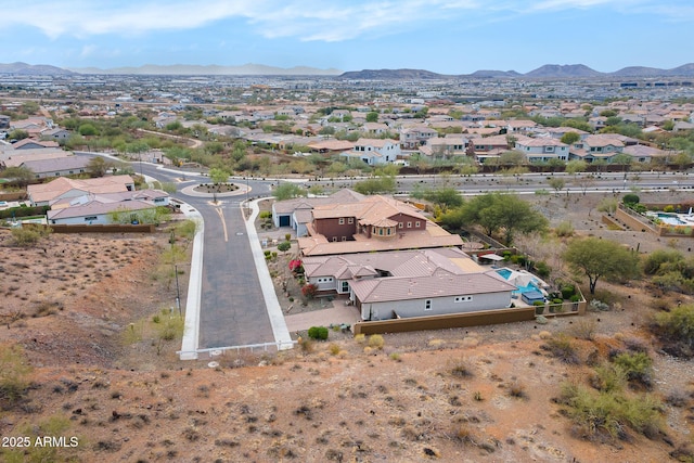 bird's eye view featuring a residential view and a mountain view