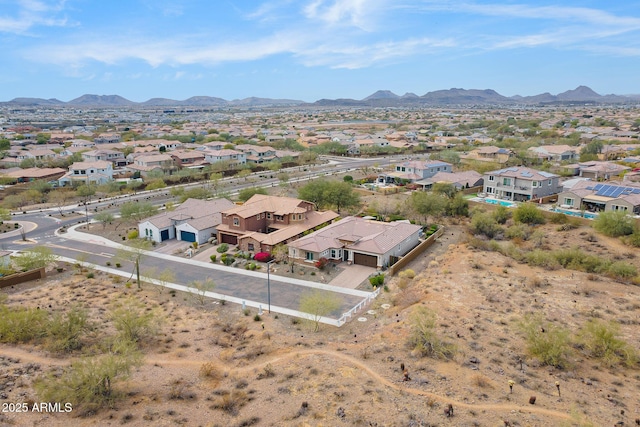 bird's eye view featuring a residential view and a mountain view