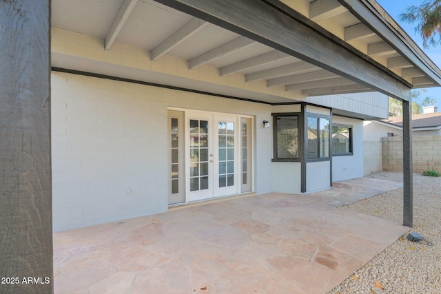 view of patio / terrace featuring french doors