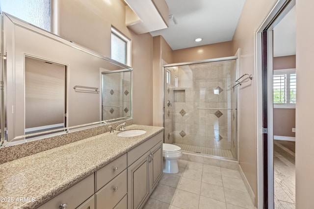 1435 E Rancho Dr, Phoenix, AZ 85014 - full bath featuring vanity, tile patterned flooring, a shower stall, and toilet