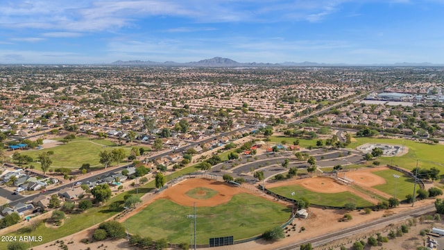 drone / aerial view with a mountain view