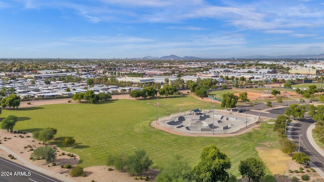 bird's eye view with a mountain view