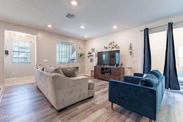 living room with light wood-type flooring