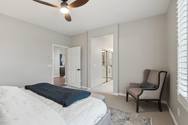 bedroom featuring ceiling fan and carpet flooring